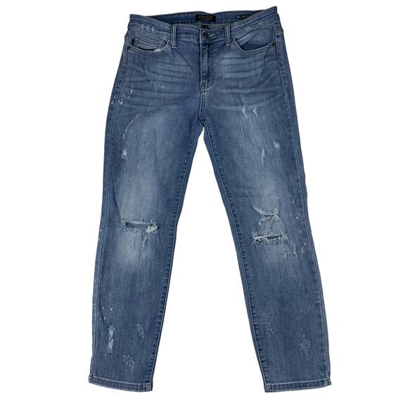 Judy Blue Jeans Girlfriend Relaxed Fit sz 13 / 31 Adelene Stretch Distressed EUC - Picture 1 of 12